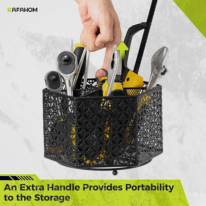 KAFAHOM 360° Rotating Tool Organizer，Small Repair Tool Storage Rack for Desktop Workbench,Hand Tool Stand Holder,Tool Caddy for Wrenches, Pliers, Tweezers, Scissors, Calipers, etc, Black-Hexagon