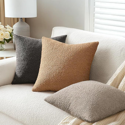 ANRODUO Pack of 2 Textured Boucle Throw Pillow Covers Soft Grey Euro Decorative Accent Solid Pillow Cases Cozy Modern Couch Cushion Case for Chair Sofa Bedroom Living Room Home Decor, 22 x 22 Inch