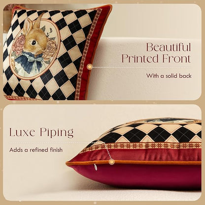 Easter Bunny Checkered Pillow Cover Decorations, Velvet Euro Sham Covers Decorative Throw Pillow Covers 18x18 for Couch Sofa Bed Home Decor