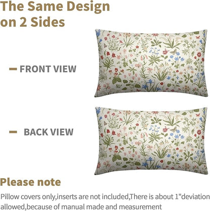 Vitage Floral Lumbar Pillow Covers 12x20 Set of 2 Spring Green Red Cream Pattern Rustic Decorative Outdoor Farmhouse Zipper Flower Pillowcases Decorations Throw Cushion Cover Decor for Couch Sofa Bed