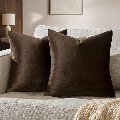 GIGIZAZA Brown Velvet Pillow Covers 22x22,Square Solid Throw Pillow Covers Decorative Modern Pillows Big Vintage Cases for Couch Pack of 2