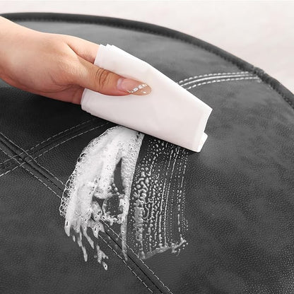 Leather Ottoman,Handmade Stuffed Square Ottoman,Genuine Leather Pouf, Foot Rest Pouf,Comfortable Soft Seating for Living Room & Bedroom (Grey, Round)