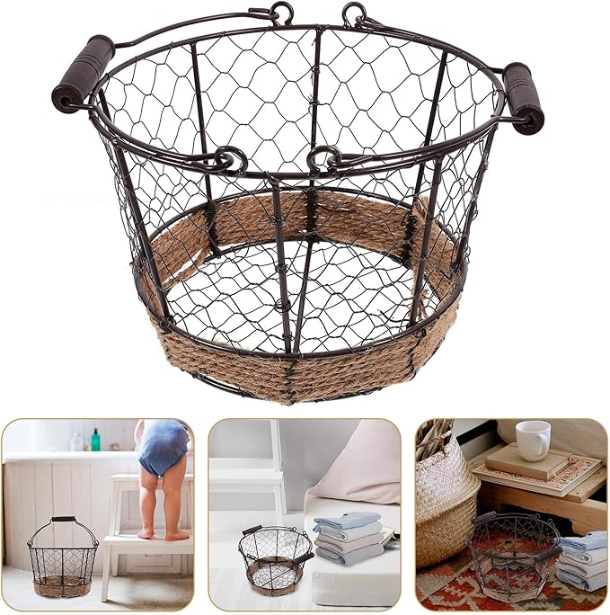 Iron Wire Woven Small round Storage Basket, Metal Organizer Basket for Kitchen Countertop, Fruit and Bread Holder for Home Storage and Table Serving