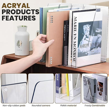 2-Pack Clear Acrylic Magazine File Holder, Vertical File Folder Holder, Acrylic Desk Organizer, Magazine Holder, Bookshelf Desk Office, Folder Organizer Document Rack + Phone Holder