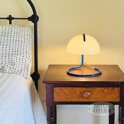 Lotus Atelier Blue Bauhaus Light | Retro Mushroom Table Lamp for Room Aesthetic Modern Lighting for Bedroom | Mid Century Modern | Living Room Decor & Bedroom Decor (10.5" H x 9.5" W) (Blue)