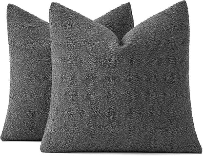 MIULEE 18x18 Inch Decorative Pillow Covers for Couch Bed Set of 2 Textured Boucle Neutral Winter Throw Pillows Dark Gray Accent Solid Cushion Pillowcases Sofa Livingroom Home Decor