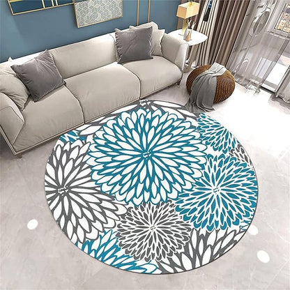 Super Soft Round Area Rug, 4ft, Retro Mandala Washable Rug, Floral Pattern Printed Round Rug, Suitable for Living Room Bedroom Kitchen Entrance Non-Slip Washable Floor Mat