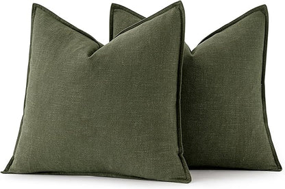 MIULEE Decorative Linen Euro Sham Pillow Covers 26x26 Dark Olive Green Boho Farmhouse Neutral Spring Couch Throw Pillows for Bed Pack of 2 Accent Modern Pillowcase Sofa Livingroom Home Decor