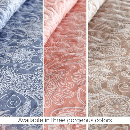 Southshore Fine Living, Inc. Paisley Quilt Queen Size Bedding Set, Full Size Quilted Coverlet, Boho Bedspreads Queen Size Set with Two Matching Pillow Shams, Full/Queen, Reversible Blue