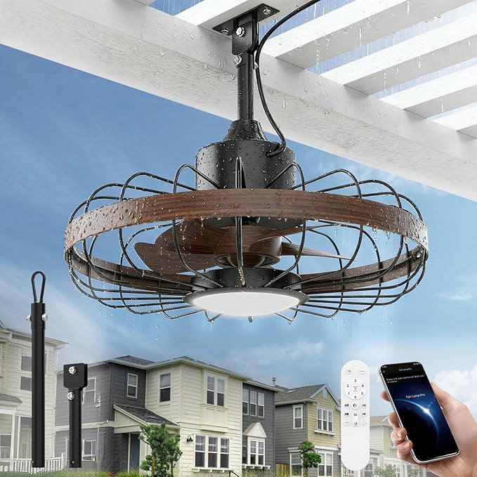 Outdoor Ceiling Fans with Light for Patios Waterproof, 18 Inch Ceiling Fan Smart APP & Remote Control, 6 Speeds, 3 Color Temperatures, Gazebo Fan Lights Outdoor Ceiling Fans for Patio,Porch