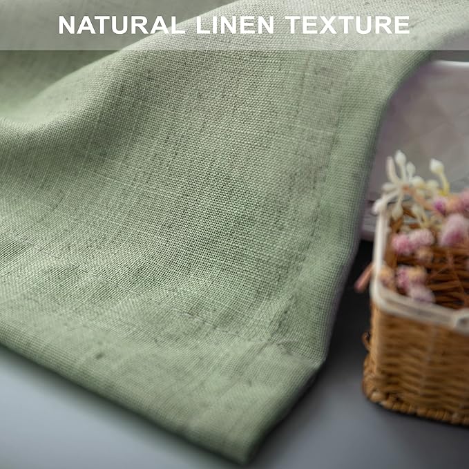 Sage Green Curtains 38 Inch Wide for Bedroom 2 Panels Back Tab Rod Pocket Semi Sheer Privacy Cotton Textured Light Filter Light Green Linen Curtains for Living Room Neutral Decor Width 38 x 96 Long
