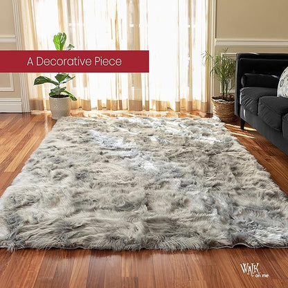 Silky Soft Faux Fur Rug, 6 ft. x 9 ft. Gray Fluffy Rug, Sheepskin Area Rug, Rectangle Rug for Living Room, Bedroom, Kid's Room, or Nursery, Home Décor Accent, Machine Washable with Non-Slip Backing