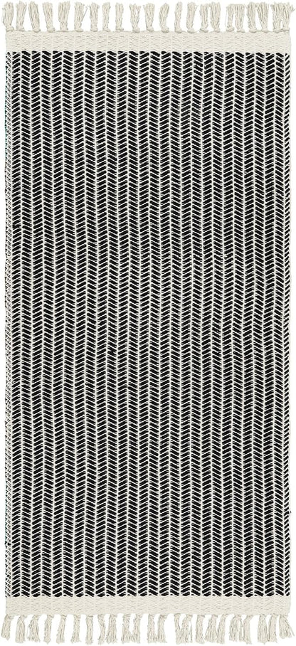 Lahome Boho Kitchen Runner, 2x4.3 Bathroom Runner Rugs Lightweight Entryway Rug Woven Cotton Throw Mat with Tassels, Farmhouse Non Shedding Washable Black Rug Low Pile Runners for Bedroom Doorway