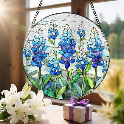8'' Texas Bluebonnet Sun Catcher Ornament, Stained Glass Window Hanging, Suncatchers for Windows Hanging Ornaments, Window Decor | Flower Lover Gift, Gifts for Mom Grandma
