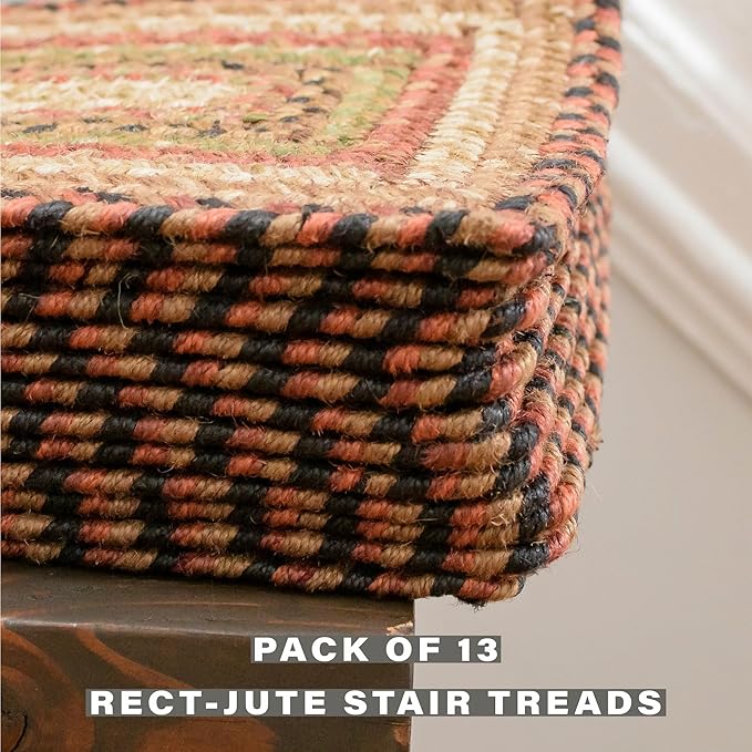 Homespice Gingerbread Jute Braided Stair Treads for Wooden Steps, Warm Country Decor, Set of 13, Brown 8x28 Rectangle Rug for Stairs - Easy to Clean, Tightly Stitched and Durable