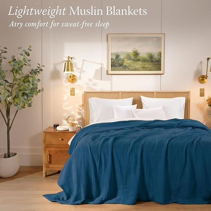 Threadmill Muslin Blanket for Twin Size Bed | 4 Layer 100% Cotton Throw Blanket | Soft, Breathable, and Lightweight Gauze for All Seasons | Twin Size Blanket for Bed | Folkstone Blue