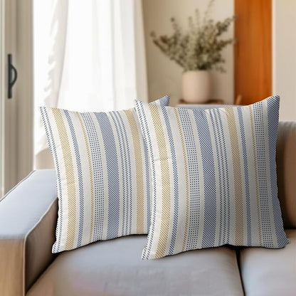 Blue Yellow Pillow Covers 18x18 Set of 2 Geometric Striped Print Partten Decorative Outdoor Boho Pillowcases with Zipper Rustic Decoration Farmhouse Sofa Couch Throw Cushion Cover Bed Decor