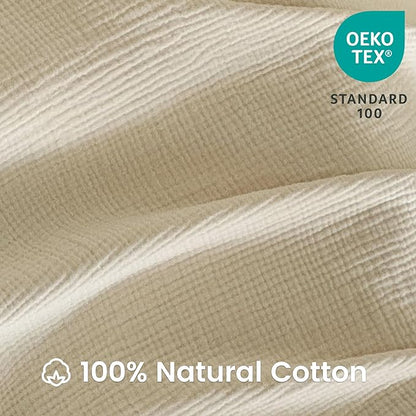 FALUCA Cotton Muslin Reversible Blanket 50x60 Inches for Bed, Couch, Four Layers Blanket, Soft Lightweight Cozy Breathable Farmhouse Decoration for All-Season, Beige