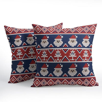 Dark Blue Red Christmas Pillow Covers 18x18 Set of 2 Xmas Santa Tree Pattern Rustic Decorative Outdoor Farmhouse Pillowcases Decorations Winter Holiday Throw Cushion Cover Decor for Couch Sofa Bed