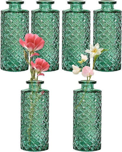 Bud Vases,6 Pcs Glass Vase Small Amber Bud Vases for Centerpieces, Vintage Vase for Centerpieces, Rustic Wedding, Home, Table Decor (Green)