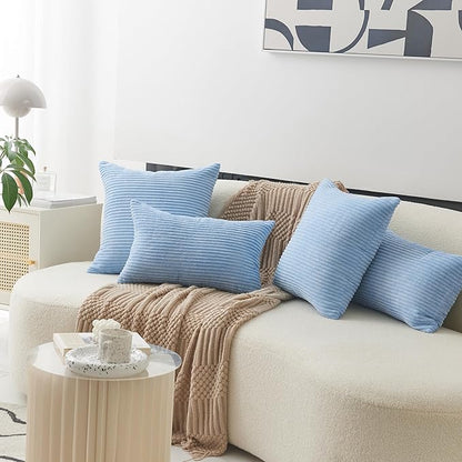 Home Brilliant Lumbar Pillow Covers 12x20 2 Pack Decorative Striped Corduroy Rectangle Cushion Covers Oblong Pillow Covers for Couch, 12 x 20 inch, Baby Boy Blue