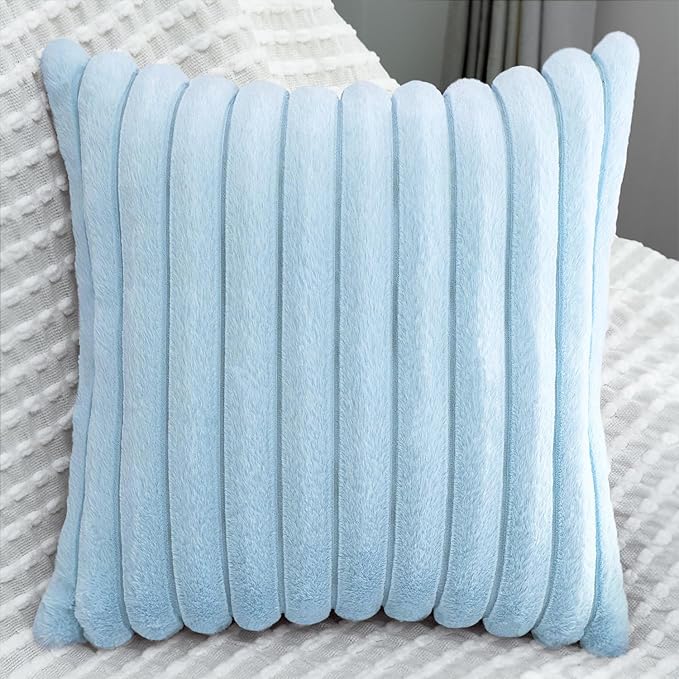 2 Pack 16x16 Pillow Cover Velvet Pillow Covers, Faux Fur Square Throw Pillow Covers for Living Room Decorations Throw Pillow Case, Throw Pillow Cover Cushion Cover for Sofa Bedroom Car, Light Blue