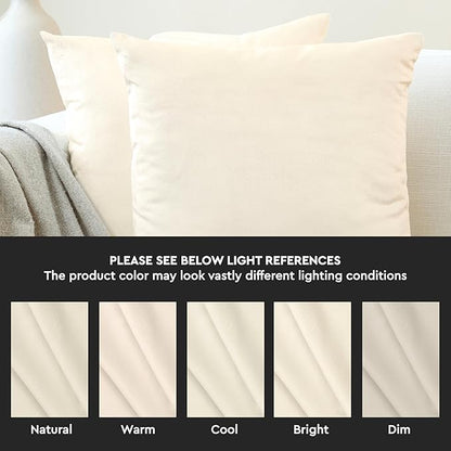 Encasa XO Velvet Throw Pillow Covers 22x22 in (55x55 cm) - Cream - No Inserts, Pack of 2 Cases | Solid Plain Dyed Soft & Smooth, Square Decorative Cushion Covers for Living & Bedroom