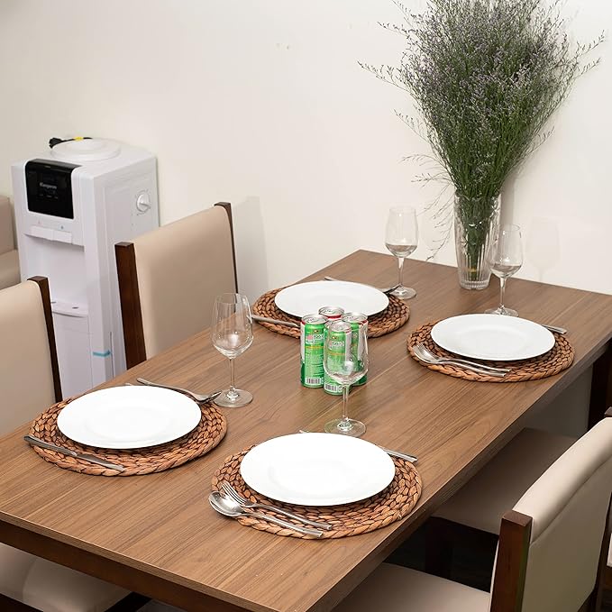 CENBOSS Woven Placemats (11.8" Set of 4, Brown Wash) Round Placemat, Wicker Place mats, Rattan Place mat, Plate Chargers