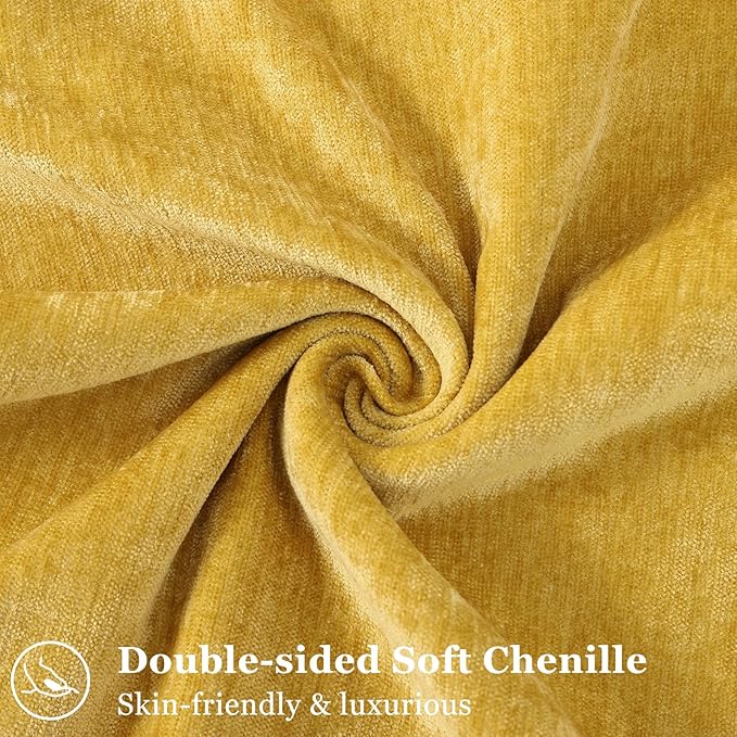 decorUhome Spring Couch Euro Sham Throw Pillow Covers 22x22 Set of 2, Decorative Soft Velvet Neutral Chenille Pillow Covers with Elegant Design for Sofa Bed Living Room Home Decor, Mineral Yellow