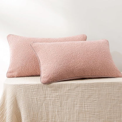 Amazon Basics Boucle Lumbar Throw Pillow Covers for Couch, Living Room, Home Decor with Hidden Zipper, Pink, 12×20in, Pack of 2