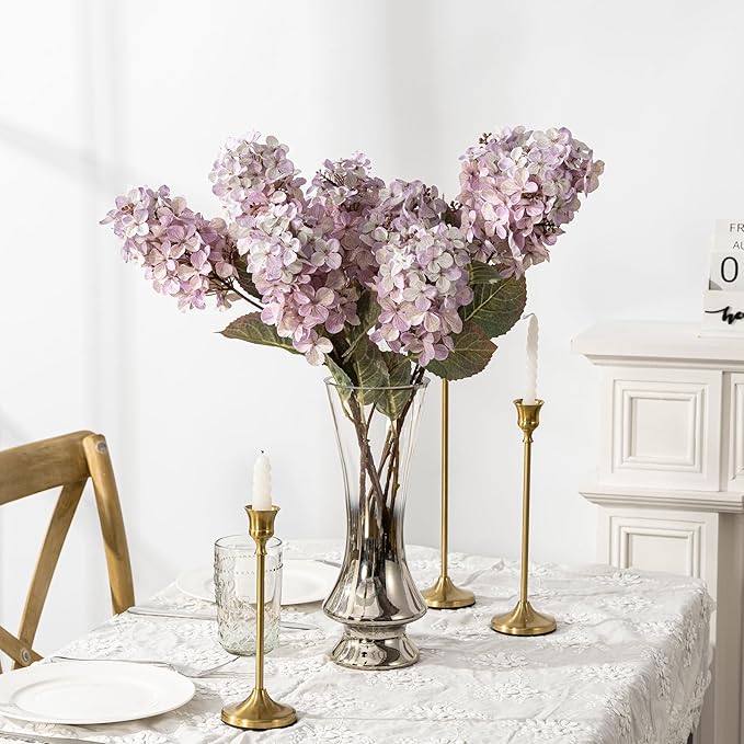 Fake Hydrangea Silk Flowers with Stems,Faux Hydrangea Artificial Flowers Purple for Home Wedding,Dried Hydrangea Artificial Flowers Bouquet Vase Decor 24"（Light Purple ） 8pcs No Vase