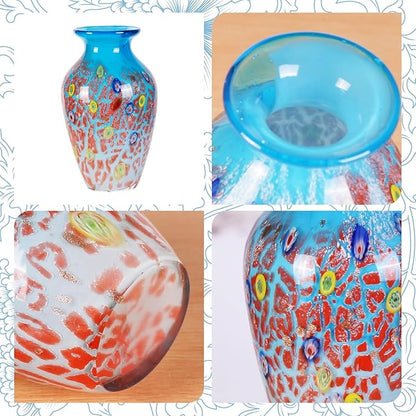 Glass Vases for Flower, Unique Hand Blown Blue Glass Vase, Modern Art Decorative for Home Living Room, Office, Table centerpieces, Bookshelves and Wedding Decorations (JG32)