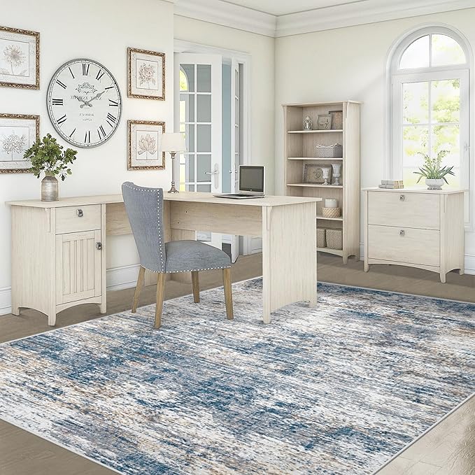 5x7 Area Rugs for Living Room, Washable Modern Abstract Large Area Rug Neutral Soft Non Slip Kids Rug Stain Resistant Indoor Carpet for Bedroom Nursery Dining Room Home Office(BlueWhite, 5'x7')