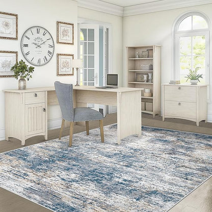 5x7 Area Rugs for Living Room, Washable Modern Abstract Large Area Rug Neutral Soft Non Slip Kids Rug Stain Resistant Indoor Carpet for Bedroom Nursery Dining Room Home Office(BlueWhite, 5'x7')