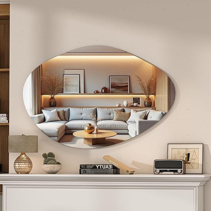 Hasipu Irregular Wall Mirror - 27"x18" Asymmetrical Frameless Mirror, Modern Decorative Mirrors for Living Room, Entryway, Hallway, Bathroom, Bedroom,Wall Mounted Home Decor