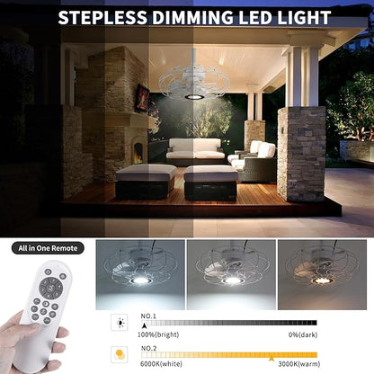 15" Outdoor Ceiling Fan with Light, with Remote and App Remote, IP65 Waterproof Gazebo Hanging Fan, 3CCT Dimmable, Portable Plug in Ceiling Fan with Cord Hook for Patio Porch Pergola Indoor(White)