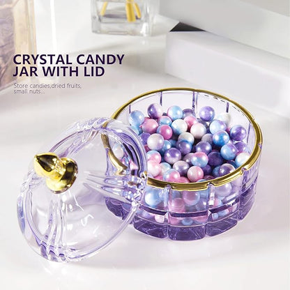 Crystal Candy Jar Apothecary Decorative Jars with Lids Purple Storage Jewelry Glass Trinket Box Cute Candy Dish with Lid for Candy Buffet Gift Ideas, for Women