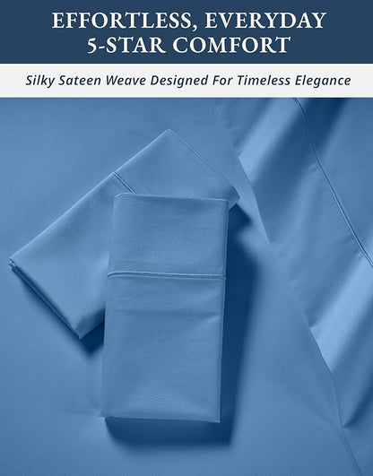 LANE LINEN 100% Egyptian Cotton Bed Sheets Queen Size, Long Staple Soft & Comfy Sateen Weave No Pill Fade Resistant Machine wash 15" Deep Pocket Queen Sheets - Blue Jasper