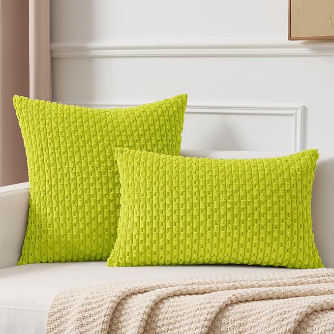 Kevin Textile 12x24 Inch Pillow Cover 1 Pack Boho Christmas Decorative Soft Striped Corduroy Lumbar Farmhouse Accent Rectangle Cushion Case for Living Room Couch Sofa Bed, Christmas Green
