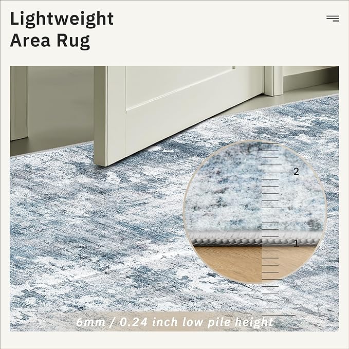 Abstract Rug 5x7 Machine Washable Area Indoor Blue Low Pile Non-Slip Foldable Thin Accent Rugs for Bedroom Living Room Dining Room