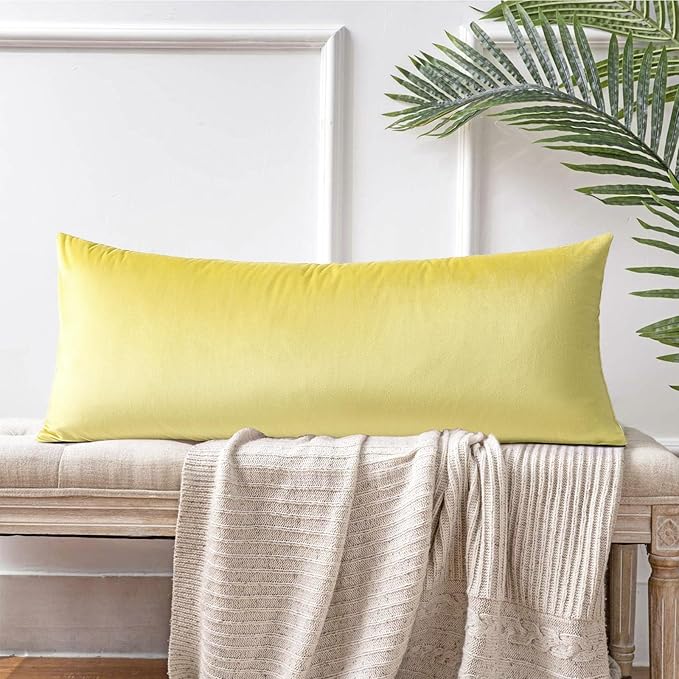 Artscope Luxury Velvet Lumbar Pillow Cover Super Soft Decorative Rectangle Throw Pillow Covers Case Cushion Covers for Sofa Couch Bedroom Car Decor 14x36 Inch Lemon Yellow