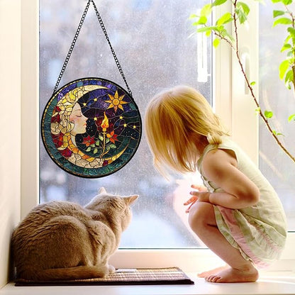DASTOLL Stained Glass Window Hanging, Moon Goddess Torch Suncatcher Diamond Glass Panel Hangings Dream Sun Catchers Decor for Birthday for Women, Men, Wife, Aunt, and Mom 7.8 in
