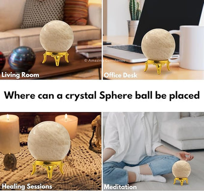 Amazing Gemstone Cream Moonstone Crystal Ball with Stand - 1.5 Inches Crystal Sphere Meditation Balls for Witchcraft and Decorative Balls