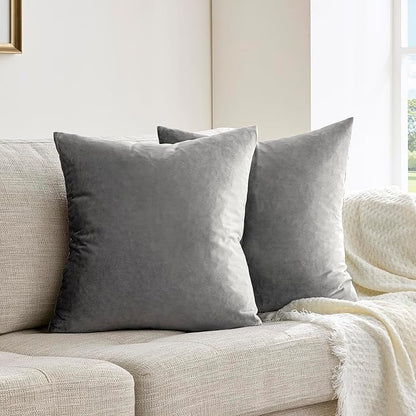 GIGIZAZA 22x22 Velvet Pillow Covers Set of 2,Dark Grey Throw Pillows Modern Covers for Living Room Decorative Luxury Solid Couch Sofa Big Square Pillow Cases