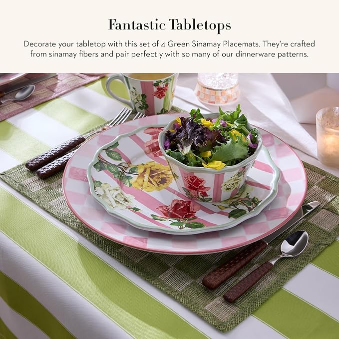 MACKENZIE-CHILDS Set of 4 Sinamay Placemats, Durable Woven Table Mats, Green