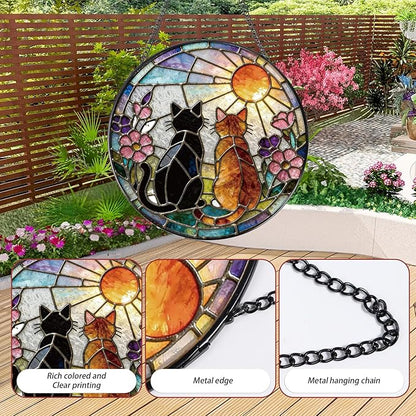 Rngmsi Stained Glass Window Hanging, 7.8″ Cat Sun Catchers with Hook Indoor Window Decor, Decorative Suncatchers Hanging Ornaments Home Garden Art Gift for Housewarming