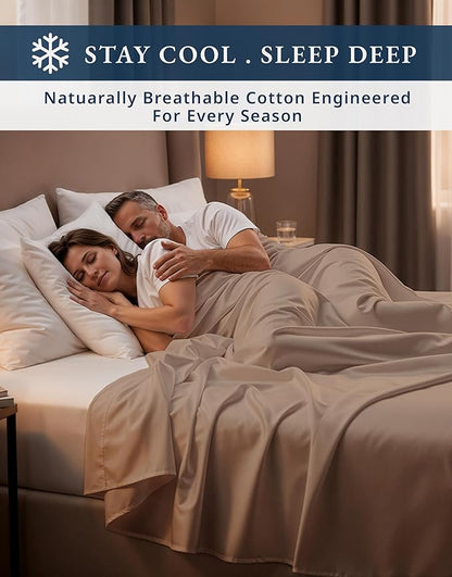 LANE LINEN Luxury 100% Egyptian Cotton Sheets Cal King Sheet Set, Eo Friendly Oeko-Tex Certified No Pill Fade Resistant Fully Elasticized Machine Washable Cooling Bed Sheet -Taupe