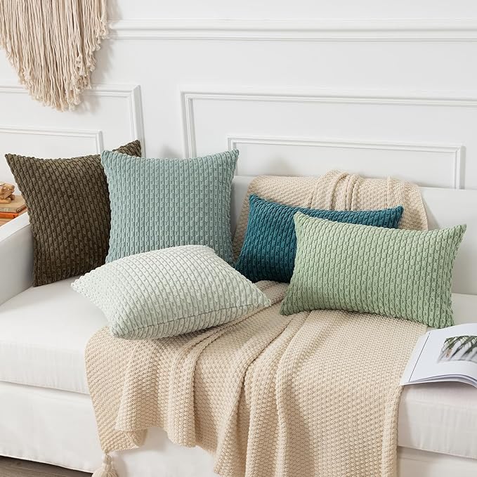 Kevin Textile Euro Sham Pillow Covers 28x28 Inch 2 Packs Soft Boho Striped Corduroy Decorative Throw Pillows for Living Room Couch Bed Sofa Rustic Farmhouse Home Decor 71x71cm Teal Blue