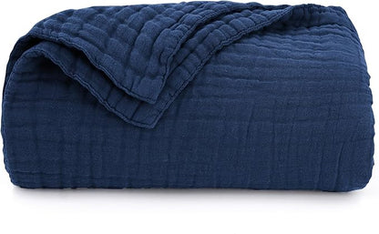 Love's cabin 6 Layer 100% Cotton Muslin Blanket, 90"x90" Muslin Blanket Queen for Couch Bed, Lightweight and Breathable Cotton Gauze for Adult, Dark Blue