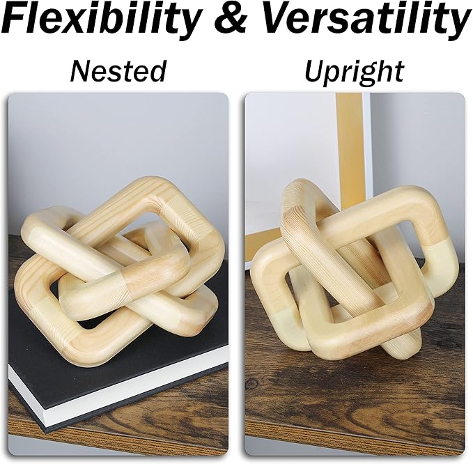 Wood Knot Home Decorations - Handmade Wood Chain Link Decor for Living Room, Farmhouse, Entry, Shelf, Coffee Table